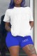 Blue Casual Print Letter O Neck Short Sleeve Two Pieces