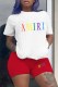Red Casual Print Patchwork Letter O Neck Short Sleeve Two Pieces