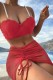 Watermelon Red Sexy Solid Patchwork Backless Three Piece Sets (With Paddings)