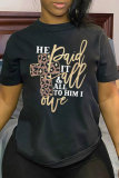 Black Fashion Casual Print Basic O Neck T-Shirts