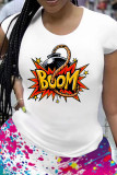 White Fashion Casual Print Basic O Neck T-Shirts