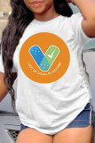White Fashion Casual Print Basic O Neck T-Shirts
