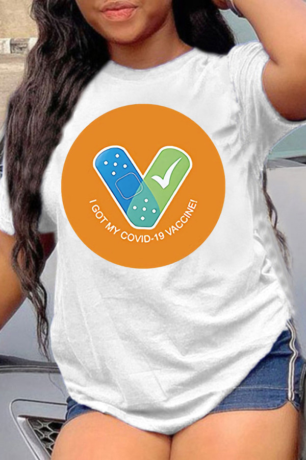 Orange Fashion Casual Print Basic O Neck T-Shirts