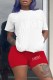 Red Casual Print Letter O Neck Short Sleeve Two Pieces