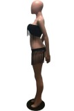 Black Sexy Solid Tassel Patchwork Backless Swimwears (With Paddings)