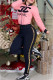 Pink Casual Print Letter Mandarin Collar Long Sleeve Two Pieces