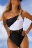 Zebra Sexy Patchwork Print Solid Backless Contrast Swimwears (With Paddings)