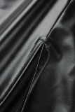 Black Casual Solid Tassel Patchwork Slit Skinny High Waist Conventional Solid Color Skirt