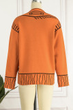 Rose Red Casual Patchwork Cardigan V Neck Outerwear