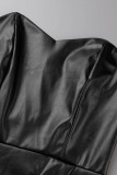 Black Sexy Solid Backless Strapless Irregular Dress Dresses