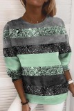 Pink Casual Striped Print Patchwork O Neck Tops