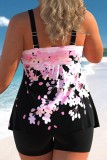 Black Casual Print Backless Swimwears Set (With Paddings)