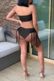 Black Sexy Solid Tassel Patchwork Backless Swimwears (With Paddings)