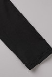 Black Sexy Solid Hollowed Out Patchwork Turtleneck Long Sleeve Dresses