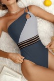 Gray Blue Sexy Patchwork Print Solid Backless Contrast Swimwears (With Paddings)