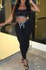 Black Street Letter Patchwork Spaghetti Strap Sleeveless Two Pieces
