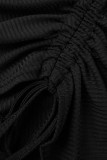 Black Sexy Casual Solid Draw String Frenulum O Neck Sleeveless Dress Dresses