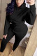 Black British Style Solid Hooded Collar Long Sleeve Regular Sleeve Regular Two Pieces