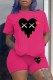 Rose Red Casual Print Patchwork O Neck Short Sleeve Two Pieces