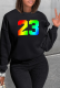 Black Street Print Patchwork O Neck Tops