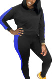 Black Casual Twilled Satin Solid Patchwork O Neck Long Sleeve Regular Sleeve Regular Two Pieces
