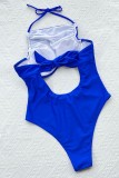 Blue Sexy Solid Hollowed Out Backless Swimwears (With Paddings)
