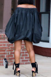 Red Casual Letter Print Basic Off the Shoulder Lantern Skirt Dresses