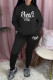 Black Casual Letter Print Basic Hooded Collar Long Sleeve Two Pieces