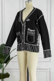 Rose Red Casual Patchwork Cardigan V Neck Outerwear
