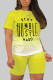 Yellow Fashion Casual Gradual Change Letter Print Basic O Neck Short Sleeve Two Pieces