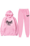 Pink Casual Letter Print Basic Hooded Collar Long Sleeve Two Pieces
