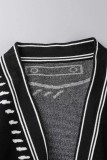 Rose Red Casual Patchwork Cardigan V Neck Outerwear