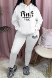 Pink Casual Letter Print Basic Hooded Collar Long Sleeve Two Pieces