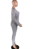 Grey Milk Silk Fashion Active adult Ma'am Solid Two Piece Suits Straight Long Sleeve Two Pieces