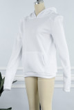 White Casual Basic Hooded Collar Tops