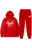 Pink Casual Letter Print Basic Hooded Collar Long Sleeve Two Pieces