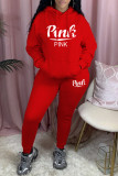 Pink Casual Letter Print Basic Hooded Collar Long Sleeve Two Pieces