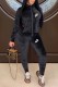 Black Casual Print Letter Zipper Collar Long Sleeve Two Pieces