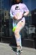 Purple Casual Print Tie Dye Letter O Neck Long Sleeve Two Pieces