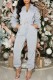 Grey Casual Solid Patchwork Zipper Hooded Collar Regular Jumpsuits