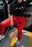 Red Casual Print Patchwork O Neck Long Sleeve Two Pieces