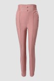 Pink Casual Solid Patchwork Skinny High Waist Pencil Solid Color Trousers