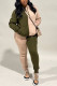Army Green Street Sportswear Print Solid Patchwork Hooded Collar Long Sleeve Two Pieces