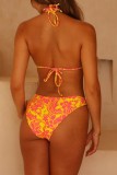 Colour Sexy Print Bandage Backless Swimwears (With Paddings)
