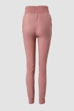 Pink Casual Solid Patchwork Skinny High Waist Pencil Solid Color Trousers
