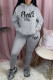 Grey Casual Letter Print Basic Hooded Collar Long Sleeve Two Pieces