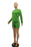 Green Street Cute Solid Patchwork O Neck Long Sleeve Two Pieces