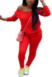 Red Milk Silk Fashion Active adult Ma'am Solid Two Piece Suits Straight Long Sleeve Two Pieces