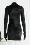 Black Casual Solid Basic Turtleneck Long Sleeve Dresses