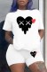 White Casual Print Patchwork O Neck Short Sleeve Two Pieces